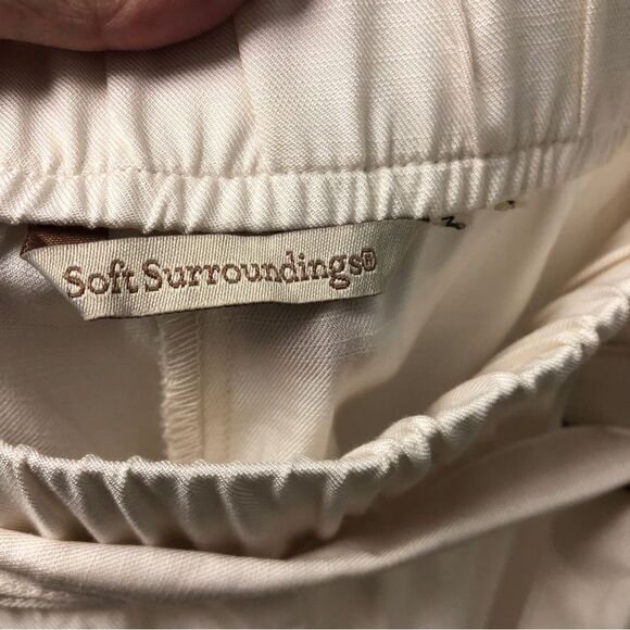 SOFT SURROUNDINGS Tencel Capri Wide leg Pants, Cream Front tie belt, Sz Large - Picture 9 of 11